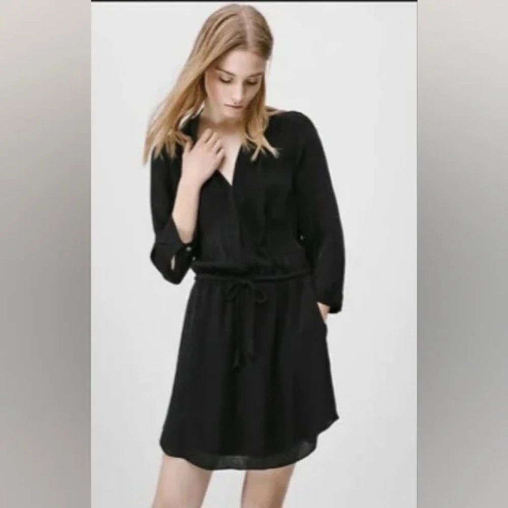 Aritzia Babaton Black Long-Sleeve Drawstring Waist Dress